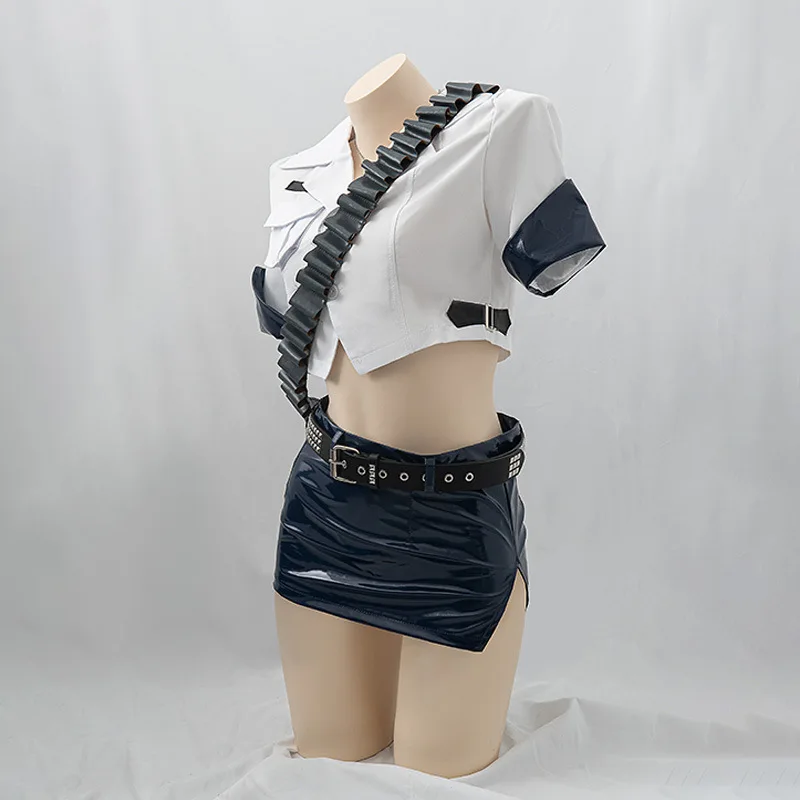 Anime Panty Stocking Cosplay Costume Sexy Fishnet Stockings Hat Accessories Panty Leather Skirt Police Lady Set Cosplay Outfit view 4