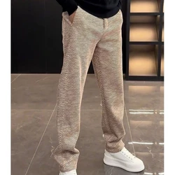 Spring Autumn New Fashion Elastic Waist Drawstring Men's Clothing Pockets Striped Korean Simplicity All-match Trend Casual Pants