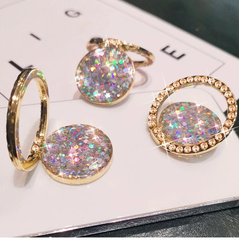 

Держатель для кольца на палец с блестками и блестками для iPhone 16, круглый 360° ° Вращающаяся подставка в корейском стиле, настольный кронштейн, подарок другу