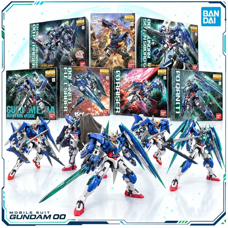 Bandai Original MG 1/100 Gundam Exia OO Raiser XN Seven Sword G Full Saber QanT Model Kit Anime Action Figure Toy Gift For Boys