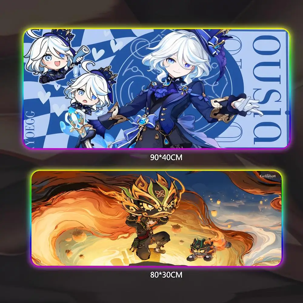 Genshin Impact Furina Al Haysen Small Mouse Pad Gamer Luminescence Led Mouse Pad Gaming Table Rgb Deskmat Keyboard Pc Mousepad