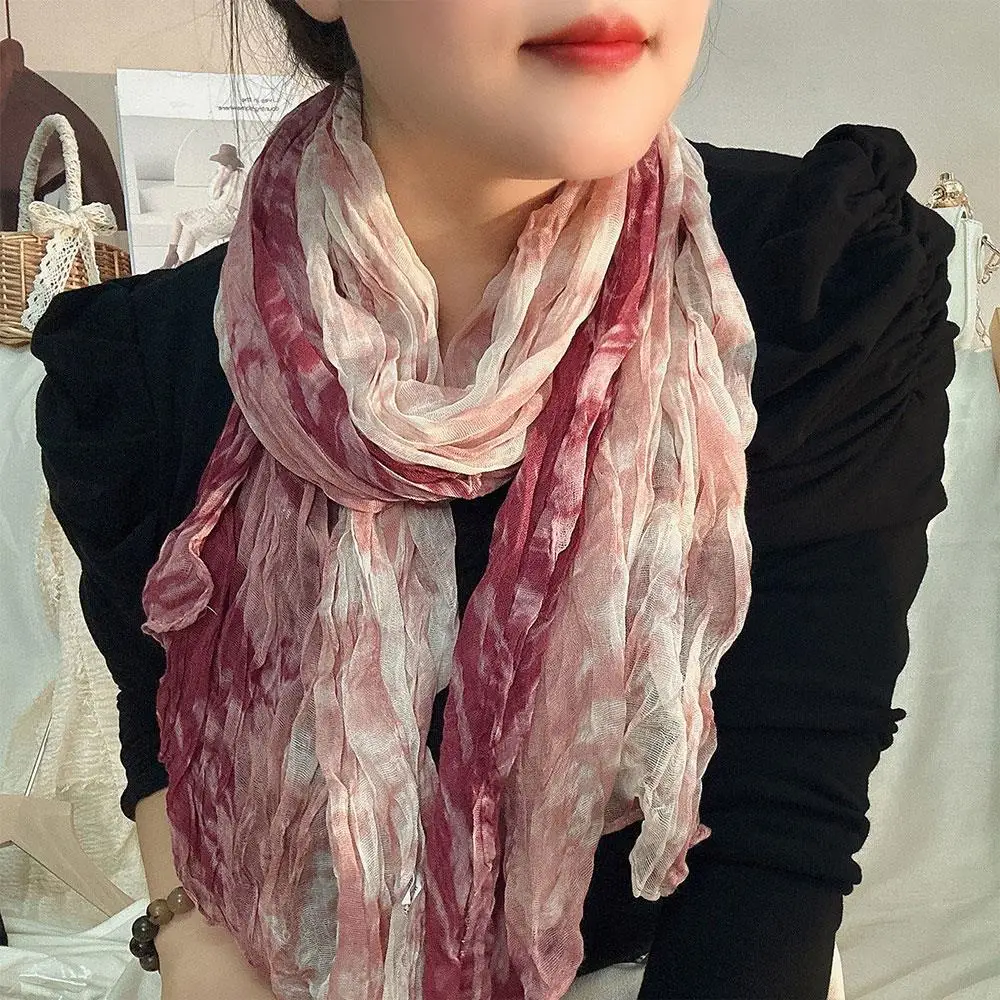 

Винтажный хлопковый льняной шарф с морщинами, женские плиссированные шарфы в стиле пэчворк, длинная шаль с принтом тай-дай, хиджабы, зимний теплый шарф