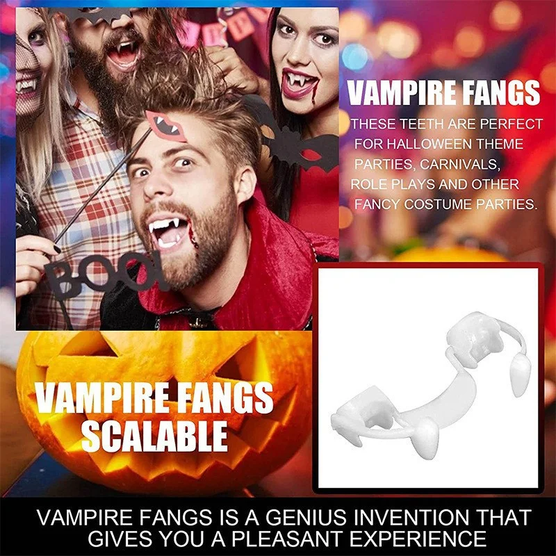 Halloween Party Decoration Vampire Fake Teeth Cosplay Prank Toy Soft Silicone Retractable For Werewolf Zombie Fang
