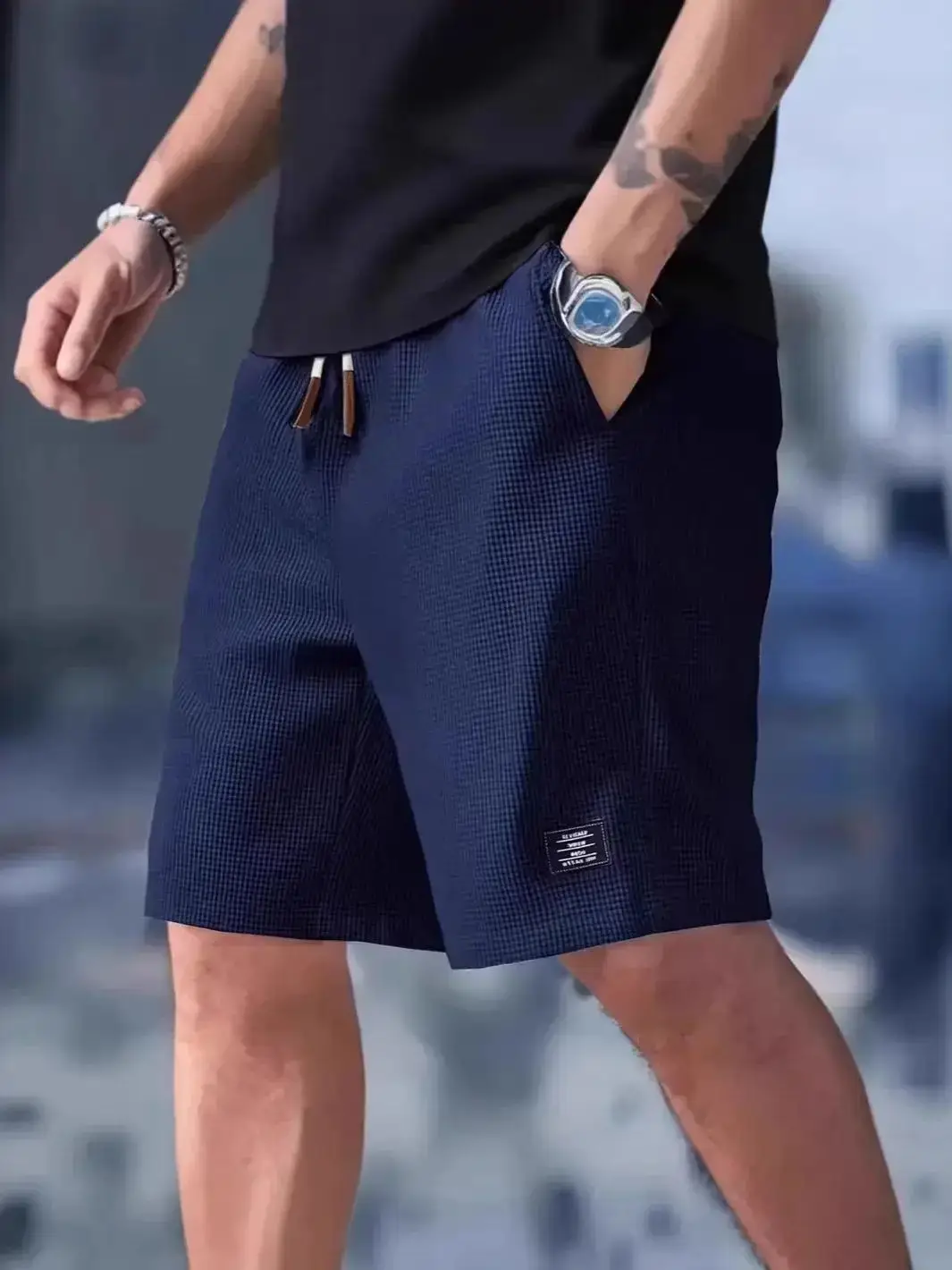 AliExpress NONE 2026 summer new men's waffle comfortable casual sports shorts loose outdoor cycling camping hiking shorts