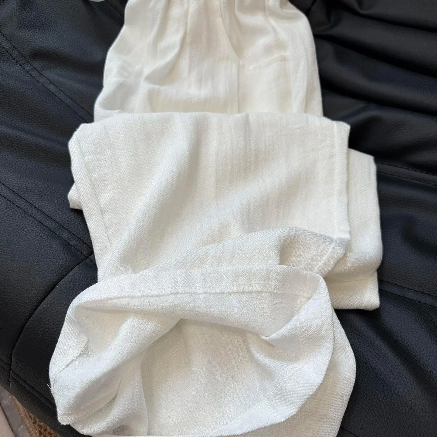 Summer Large Size Men's Casual Pants White Linen Drapey Straight Leg Loose Fit Long Trousers Comfortable Breathable Lightweight