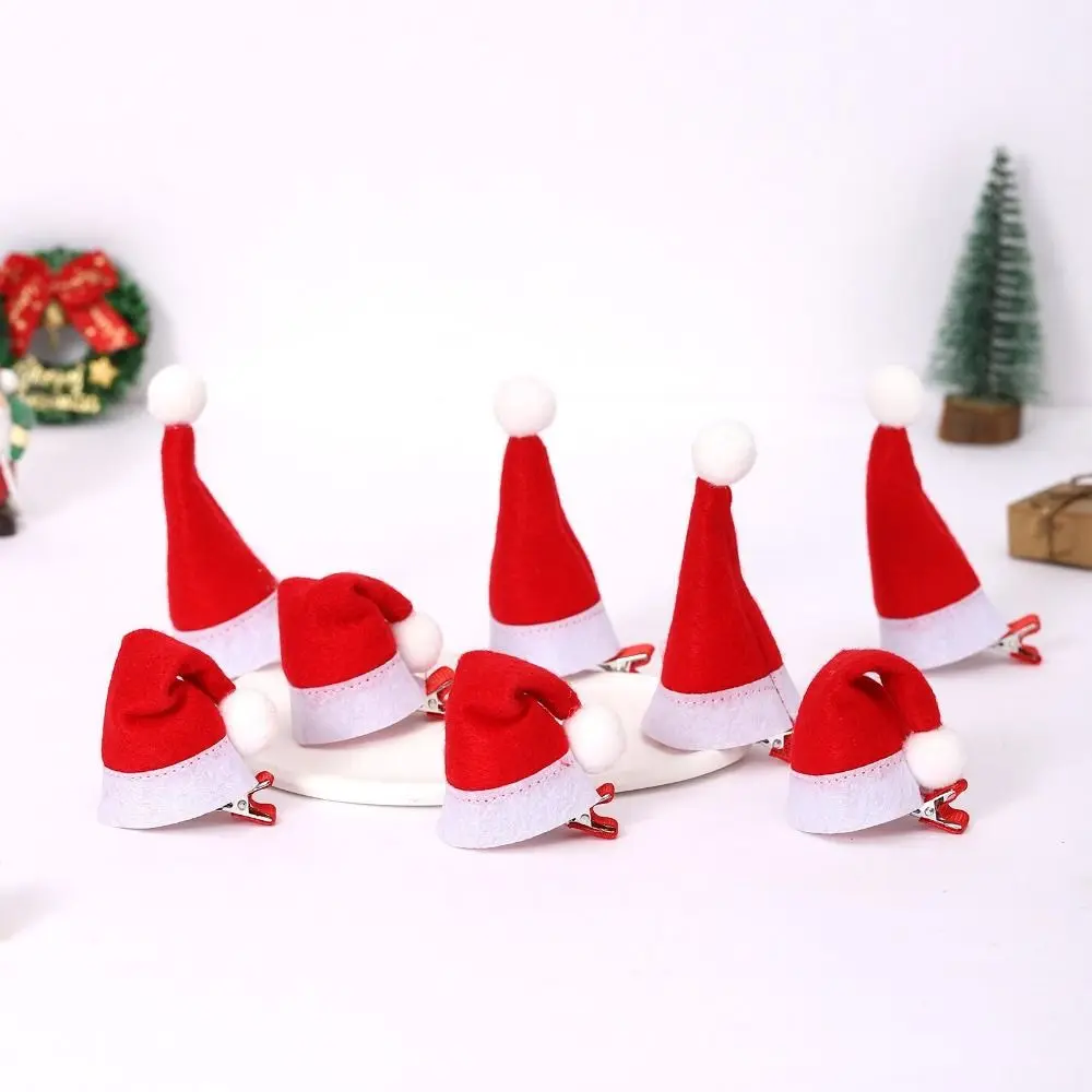 

10Pcs New Santa Christmas Hat Clips Mini Handmade Christmas Hair Clips Red Hairpins Party