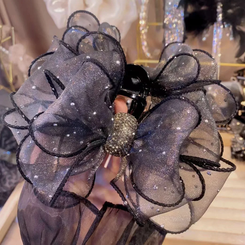 Fashion Mesh Bow Grab Clip Women Extra Large Bow Hair Claw Clips Barrette Girl Ponytail Shark Hairclip Akcesoria do włosów Nakrycia głowy