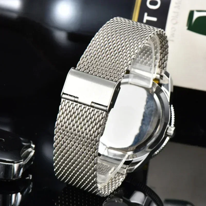2024 Luxury Men\'s Ocean Series Stainless Steel Automatic Date Gift Watch Stainless Steel Mesh Belt Quartz Waterproof Watch