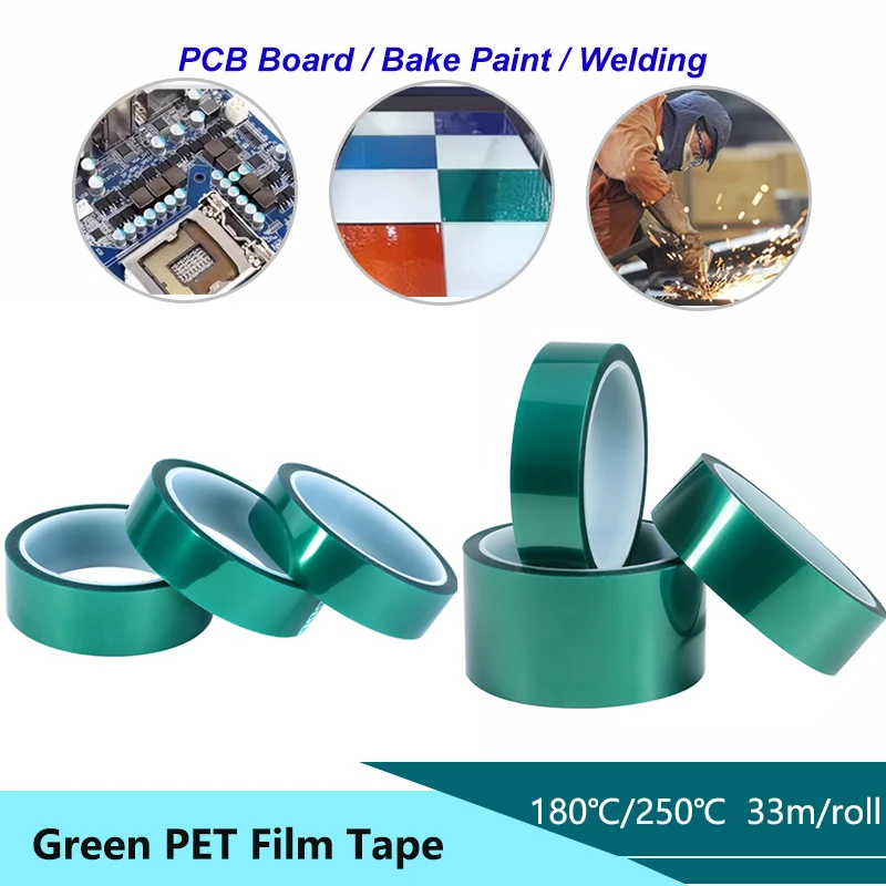 

Green PET Film Tape 3~100mm Single Side Heat Resistant PCB Solder SMT Plating Shield Insulated Protection Adhesive Masking Tape