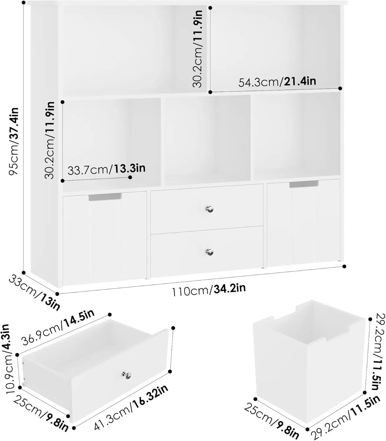 Storage Organizer with 4 Drawers, Toy Organizers and Storage with Concealed Wheels and 5 Storage Cubbies, Multifunct