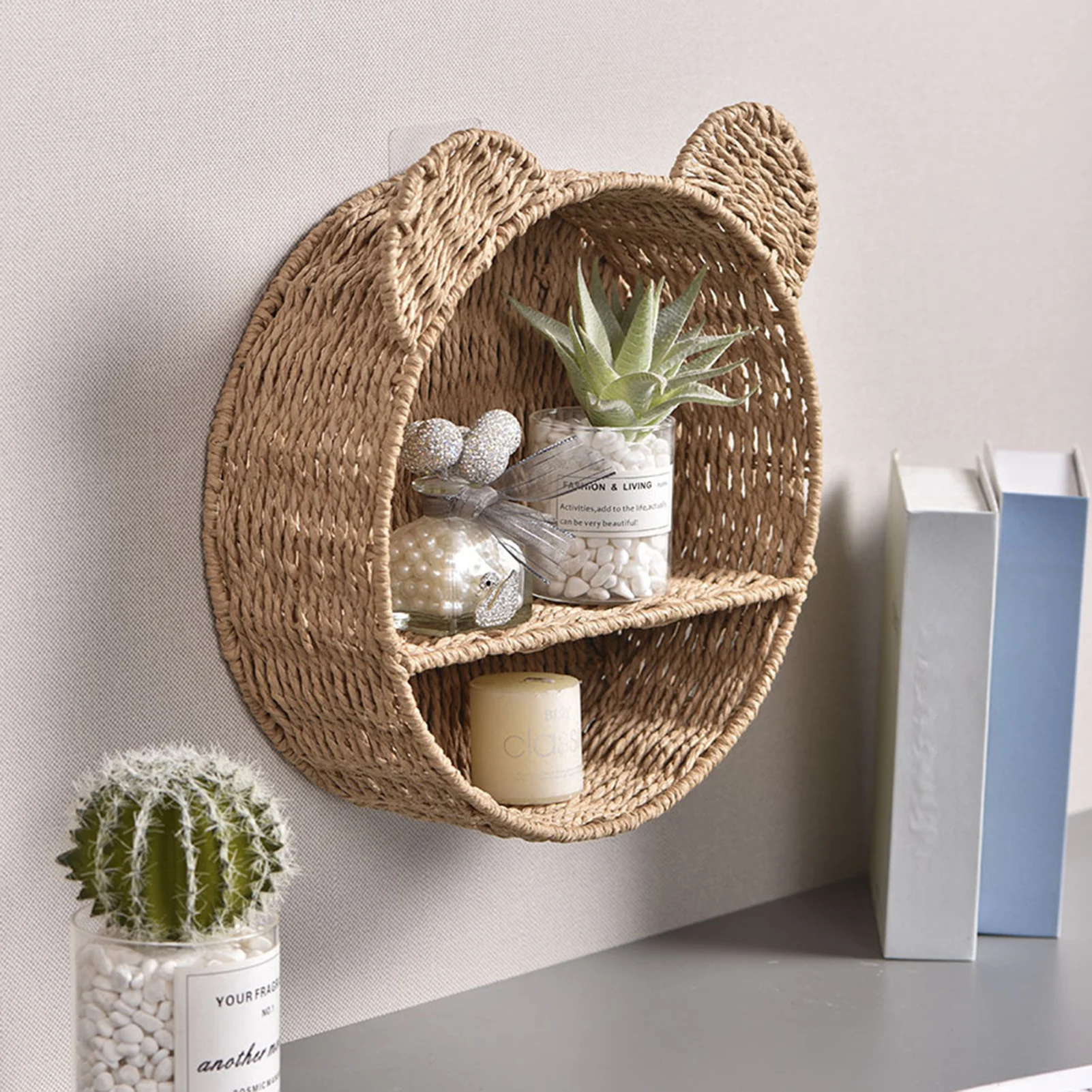 

Cat Ears Wall Baskets Hanging Basket Shelf Rattan Storageorganizer Shelves Divided Planter Woven Floating Rustic Wicker Vanity