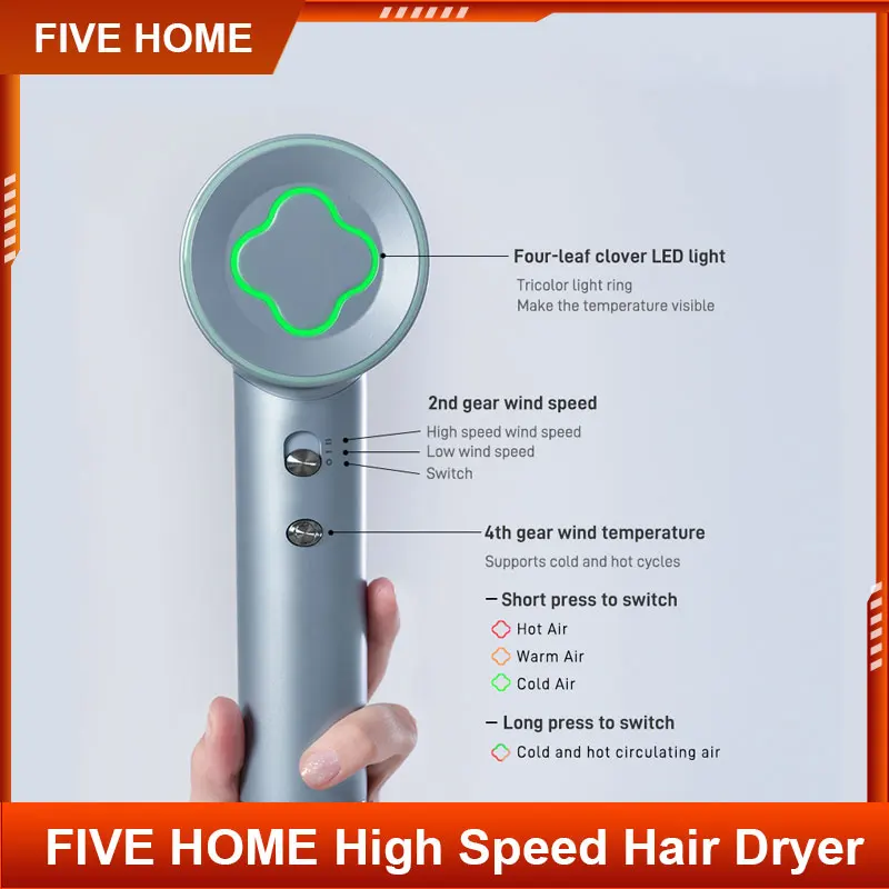 

FIVE HOME High Speed Hair Dryer Wind Speed 21m/s 1600W 110000 Rpm Smart Temperature Control Negative Ion Hair Dryers Hair Care