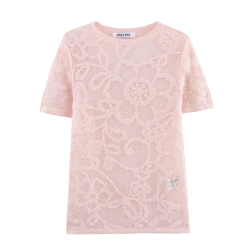 

2025 new women's casual and elegant European and American style design with floral print texture knitted top