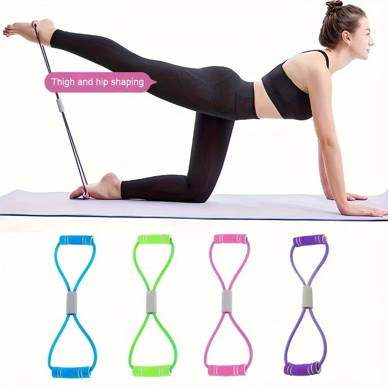8-Shaped Pull-Up Device, Home Fitness Yoga Equipment, Elastic Band Shoulder and Back Beauty Tool, Pilates Figure Eight Rope