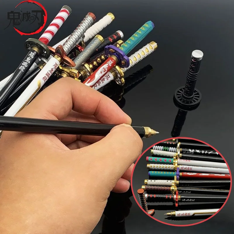 Гелевые ручки Demon Slayer Nichirin Blade, металлическая ручка для подписи, аниме 0,5 мм, черные канцелярские принадлежности, школьные канцелярские принадлежности, подарок для письма