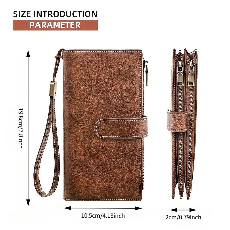Retro Large-Capacity 70% off Wallet Rfid Anti-Theft Pu Leather Clutch Bag Dual-Use Design with Wrist Strap Unisex