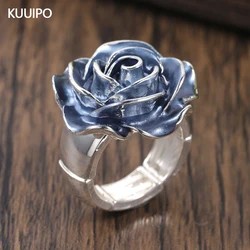 Fashion Drip Oil Flower Rings for Women Accessories Trendy Elastic Adjustable Wide Silver Color Ring Party Prom Jewelry Gift