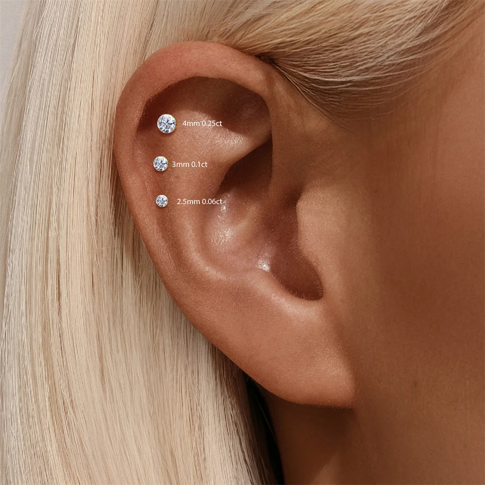 AIDE 925 Sterling Silber 1 Stück Sechsklauen Funkelnder Moissanit Damen Multi-Größen Flacher Rücken Knorpelpiercing Hochzeits-Brautgeschenk – Detail 35