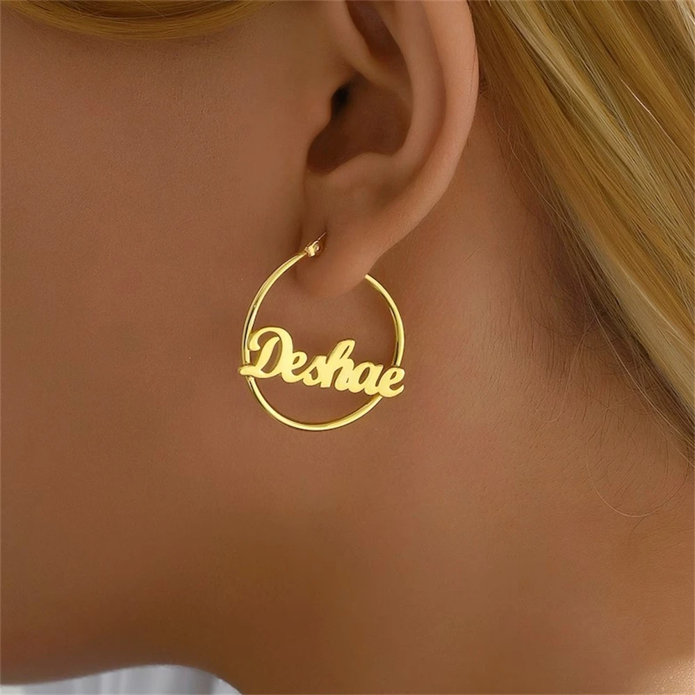 

Custom Hoop Earrings Nameplate Jewelry Gift For Her Customized Women's Name Earrings Stainless Steel Bijoux