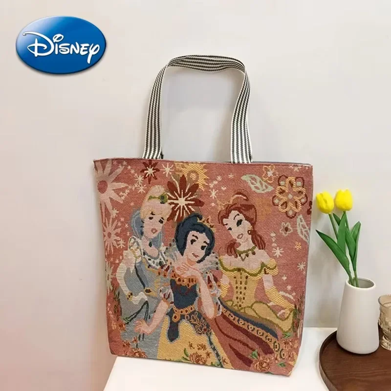 

Disney Princess Snow White Shoulder Bags Cartoon Retro High-capacity Canvas Outdoor Storage Bag Handbags Beach Bag Women Girl