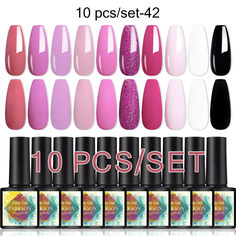 Parkson 10 MINI Bottles Gel Polish Set Pink Red Glitter Nude Soak Off LED UV DIY Nail Art Semi Permanent Varnishes For Manicure