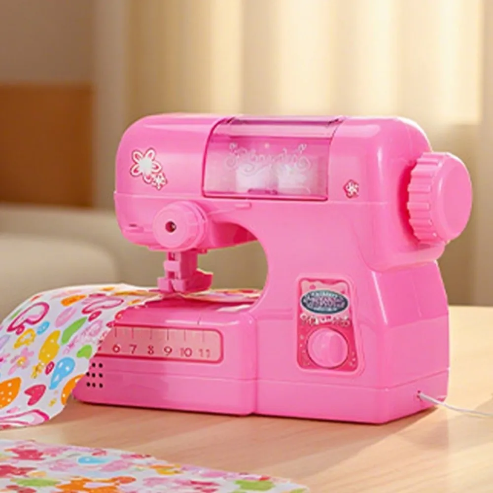 Macchina da cucire per bambini simulata con macchina da cucire portatile leggera che produce vestiti Regali educativi per cucire elettrici rosa