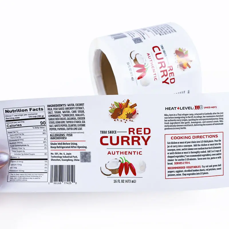 

Customized Waterproof Oilproof Cooking Sauce Packaging Stickers Personal Color Printing Self Seal Adhesive Labels