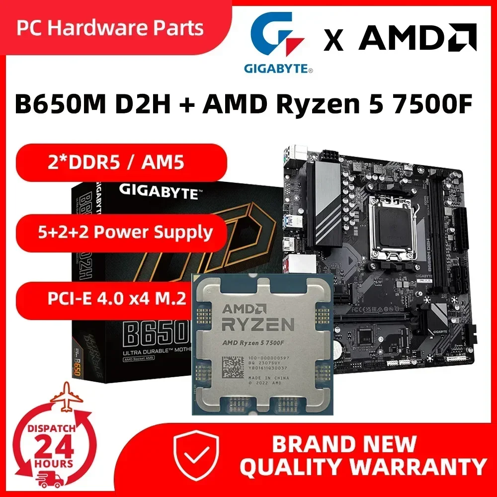 GIGABYTE B650M D2H 2.5GbE With AMD Ryzen 5 7500F Motherboard kit placa mãe e processador AM5 DDR5 Double Channel 96GB 6400(OC)