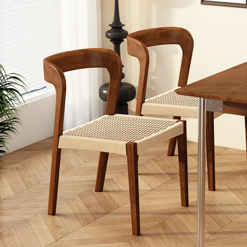 Designer Dining Chair Solid Wood Retro Home Rattan Chair Nordic Medieval Minimalist Restaurant 벤치의자 Comedor Kitchen Furniture image 3