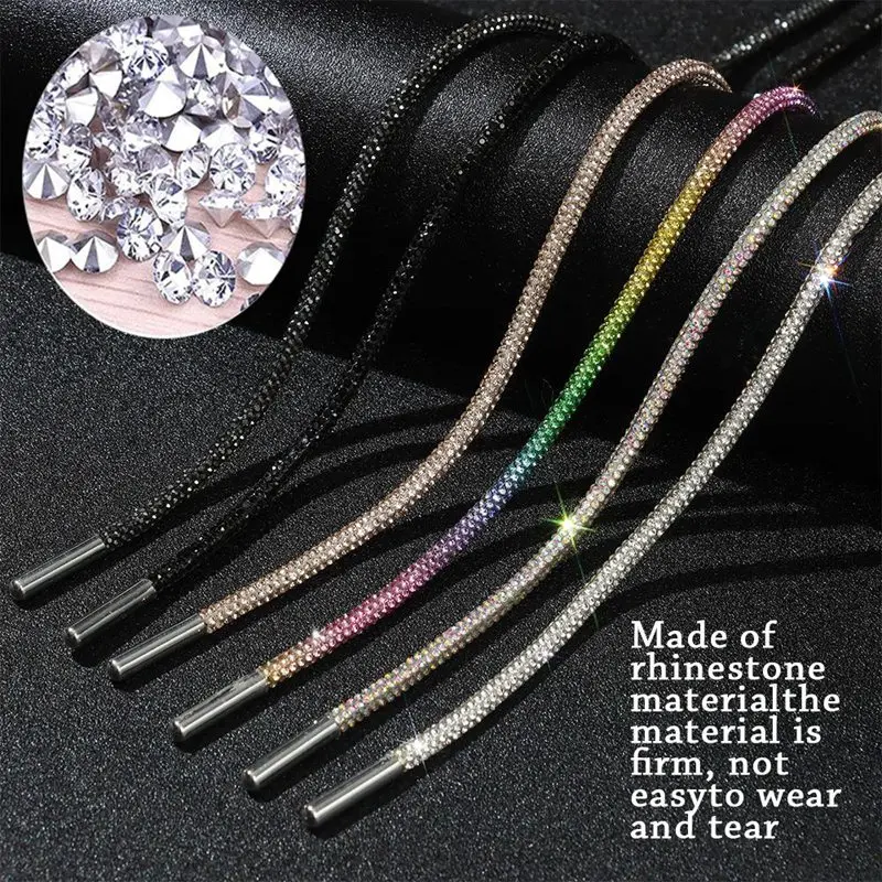 1Pcs Luxury Rhinestone Shoelaces Rainbow Diamond Shoe laces Sneakers Laces Shoes Round Shoelace 100/120/140/160CM DIY Strings