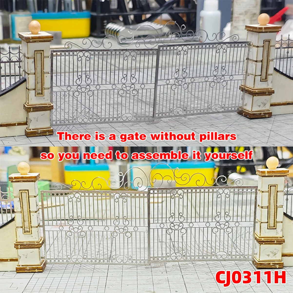 Photo Eatch PE Maßstabsmodellbausatz Architektur Baukonstruktion Europäischer Stil Metalltor Niedrige Tür Miniatur-Diorama 1/35 – Detail 9