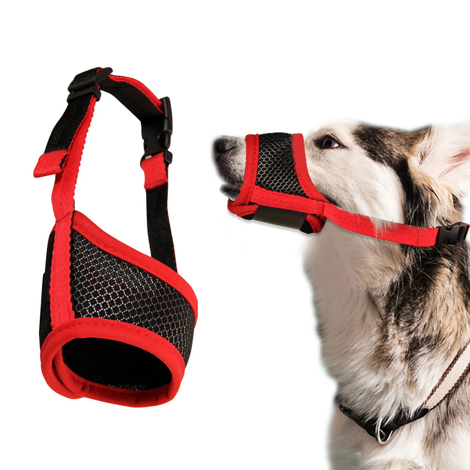 Dog Muzzle Breathable Prevent Biting Barking Eating Adjustable Dog Mouth Guard Cover With Hook And Loop For Dog Training