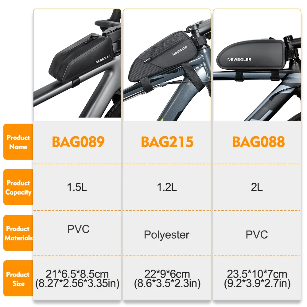 NEWBOLER Fahrradtasche 1,5L Tragbare Rahmen-Vorderrohrtasche für MTB und Rennrad, Große Kapazität EVA-Fahrradtasche – Detail 1