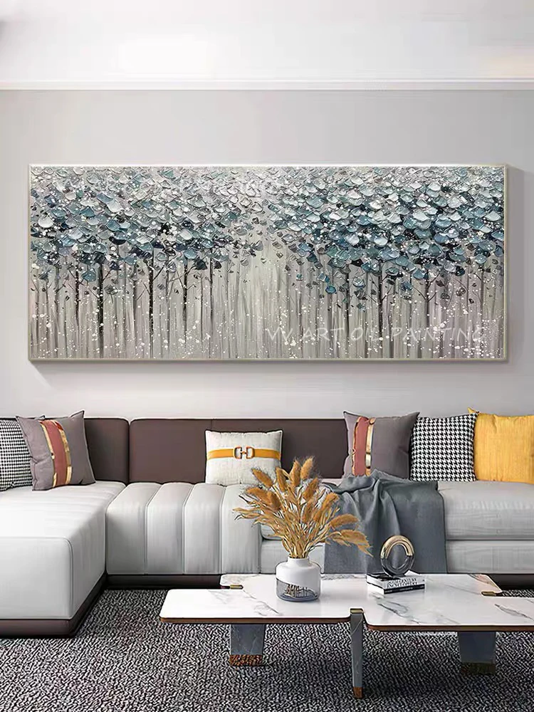 Silver tree forest picture 100% handmade landscape canvas oil painting wall art sitting room adornment for home decoration