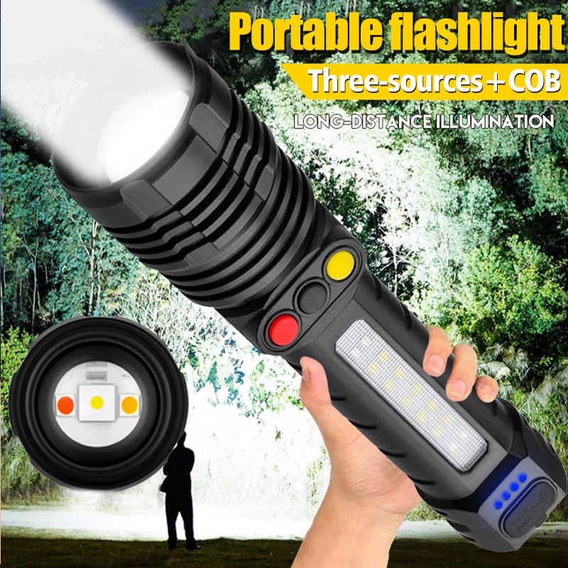 3-in-1 Tactical Flashlight - 3000LM White/Red/YellowLED, USB-C Rechargeable Zoom for Hunting/Camping/Emergency (IPX5 Waterproof)