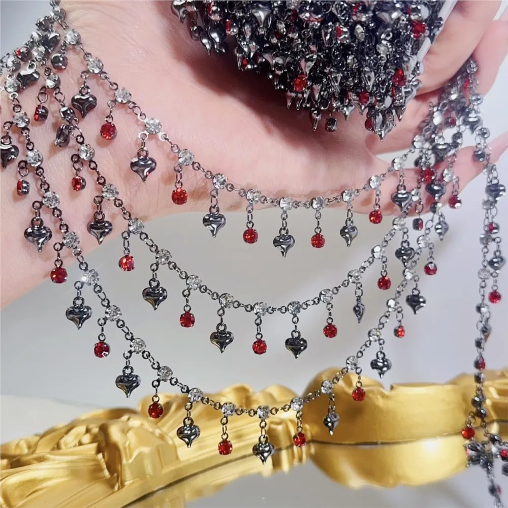 

1Meter Gun Black Y2k Peach Heart Crystal Beads Copper Chain For DIY Women Necklaces Bracelet Clothing Jewelry Making Findings