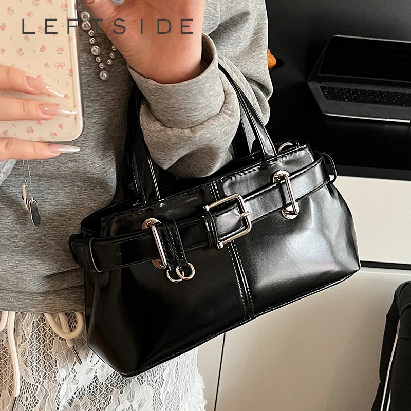 

LEFTSIDE 2025 Women's Small Solid Color PU Leather Crossbody Bag Summer New Handbags And Purses with Short Handle Shoulder Bags