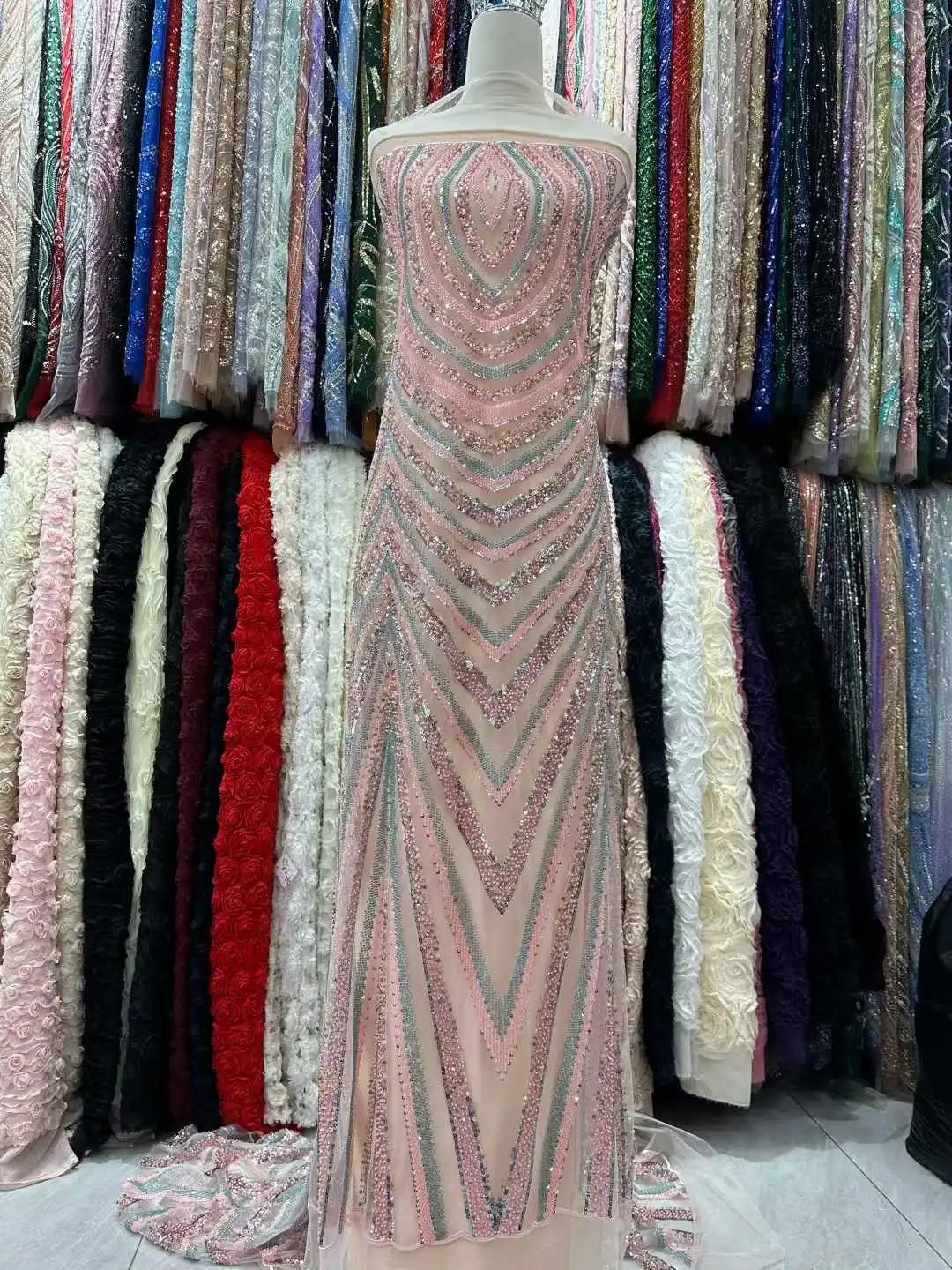 2026Elegant Superior Quality Heavy Soft Mesh Sequined Lace Fabric with Stones for Classic Wedding & Party Dresses NN6953_E