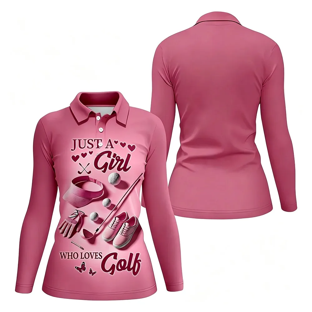 2026 Neues Herbst-Damen-Golfshirt Rosa Bedrucktes Freizeit-T-Shirt Sportbekleidung Modischer Street-Style Outdoor-Trainings-Oberteil – Detail 4