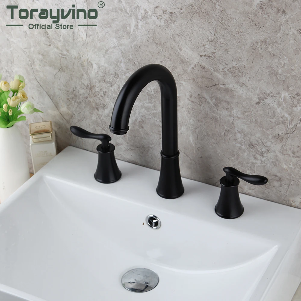 

Torayvino Matte Black 3 Pcs Bathroom Faucet Washbasin Deck Mounted Painting 2 Handles Bathtub Basin Sink Mixer Water Tap