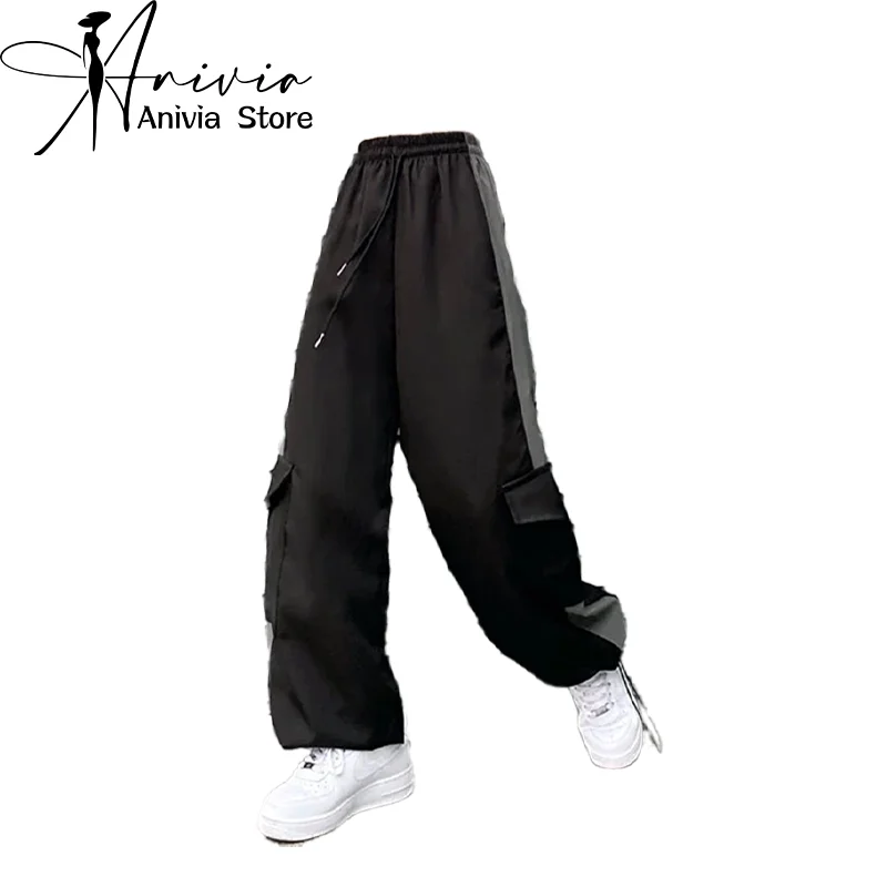 

Women's Black Gothic Baggy Cargo Pants Jogger Harajuku 90s Aesthetic Y2k 2000s Oversize Parachute Pants Vintage Trousers Clothes