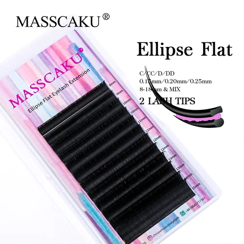 Venta al por mayor premium 0,15/0,20 espesor todos los tamaños extensiones de pestañas planas c rizo d rizo oem rótula privada elipse pestañas planas