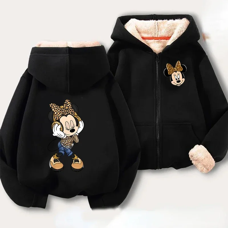 Minnie Mouse Women Zipper Hoodie Sweatshirt Girl Winter Keep Warm Jacket Womens Oversized Thick Streetwear Casual Hoody Coat Top