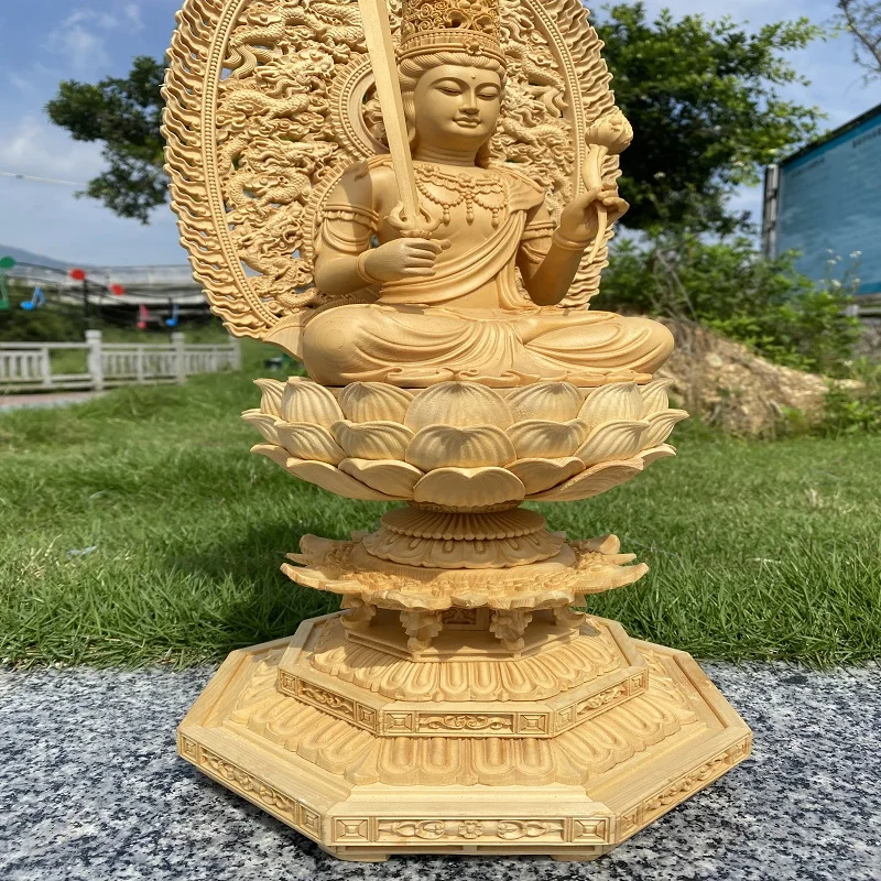 Large Handcrafted Natural Wood Akasagarbha Bodhisattva Figure - Home Spiritual Altar Decoration & Gift Statue