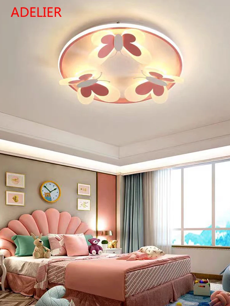 Cartoon Cute Pink Butterfly Ceiling Lights Kids Child Girl Baby Bedroom Nursery School Decor LED Ceiling lamp