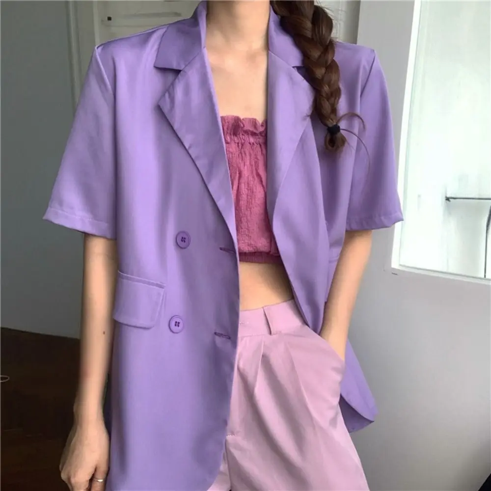 

Костюм с v-образным вырезом и короткими рукавами, простой тонкий откидной воротник, деловой стиль, костюм, пальто, большой размер, женский костюм ярких цветов, топ, весна-лето