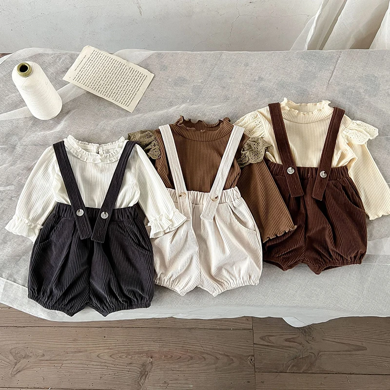 Spring Infant Baby Boys Girls Corduroy Children\'s Clothes Braces Pants Kids Baby Pants Casual Baby Girl Boy Pure Color Pants