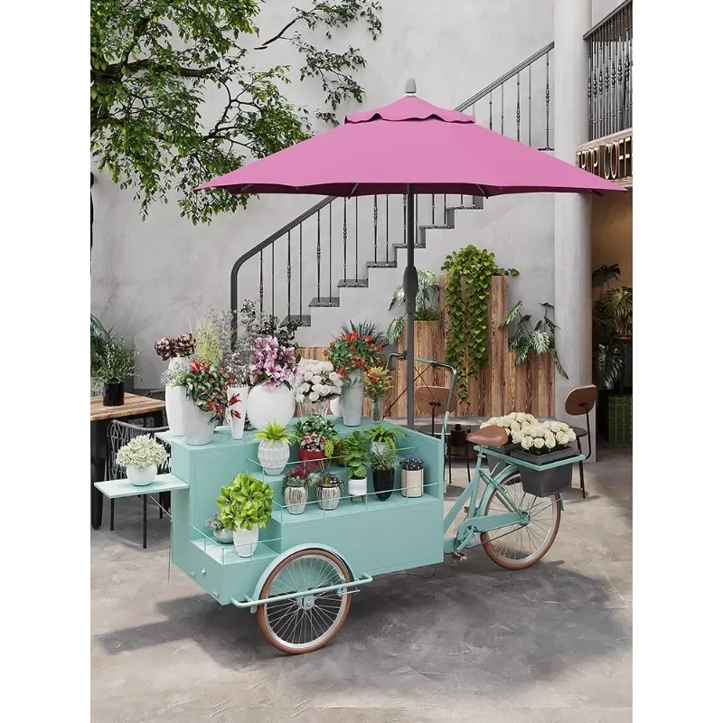 

-Outdoor Iron Art Float Mall Activity Display Vehicle Market Park Square Multi Functional Three Wheeled Stall Mobile Cart