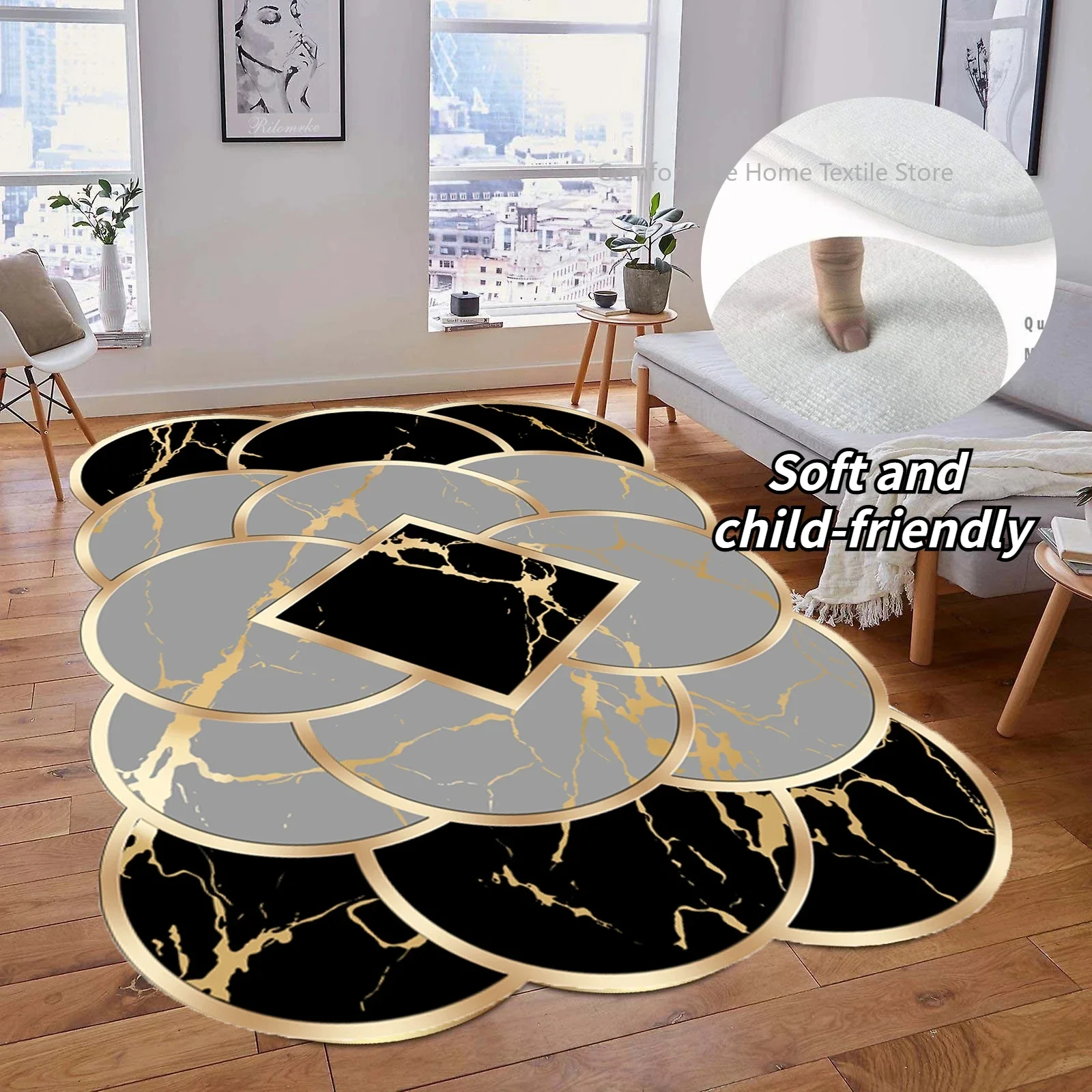 Special-shaped Luxury Gold Carpet Living Room Decoration Home Bedroom Carpets Non-slip Soft Washable Floor Mats Large Area Rug