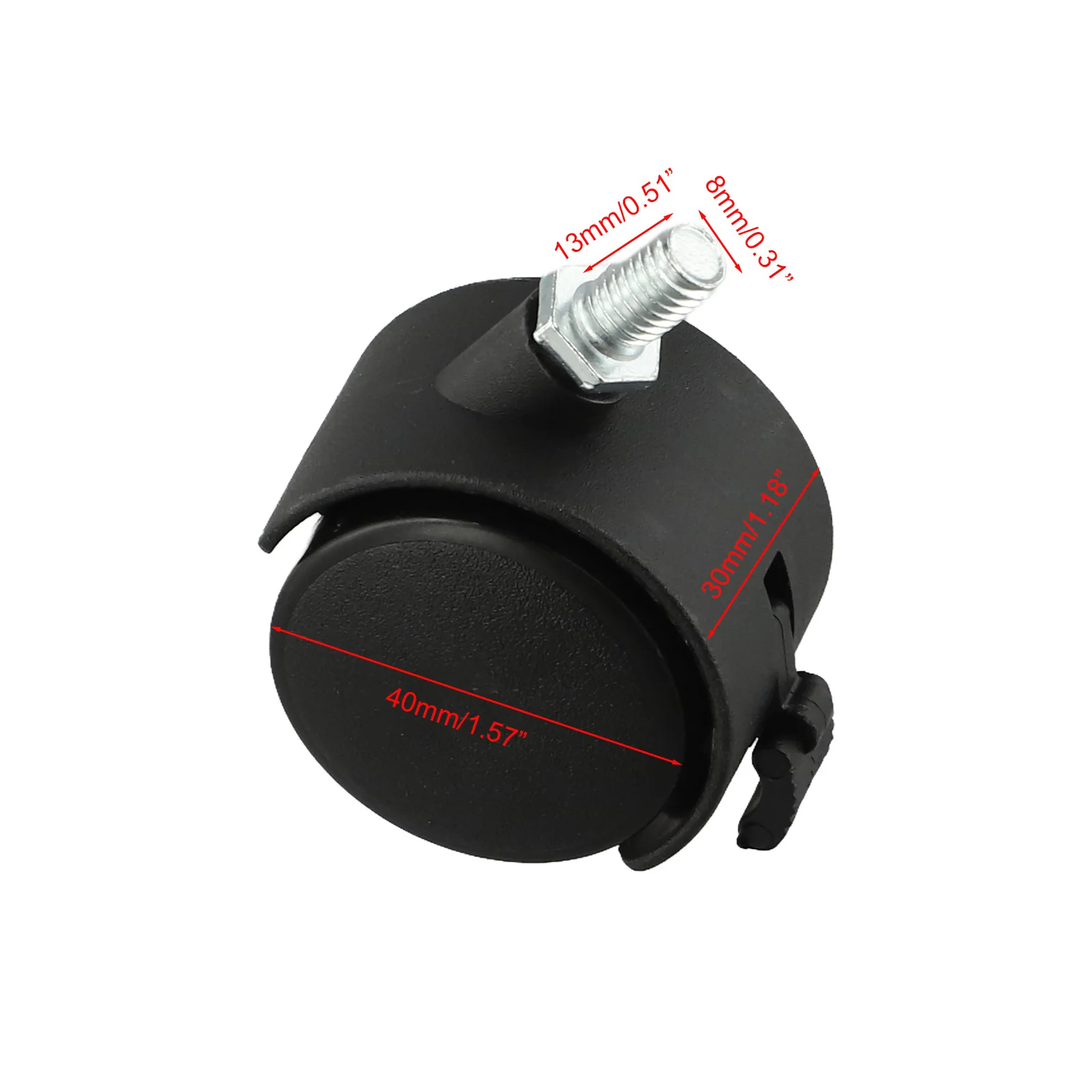 Rodas duplas para móveis, 40x30mm, rodízio giratório de 360 graus, rodas industriais, roda silenciosa, conector de haste rosqueada